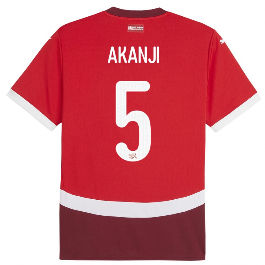 Men Football Switzerland Manuel Akanji #5 Red Home Jersey 24-26 T-Shirt