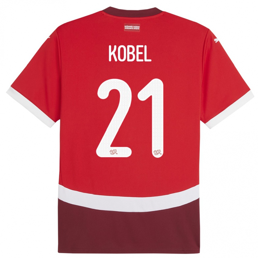 Men Football Switzerland Gregor Kobel #21 Red Home Jersey 24-26 T-Shirt