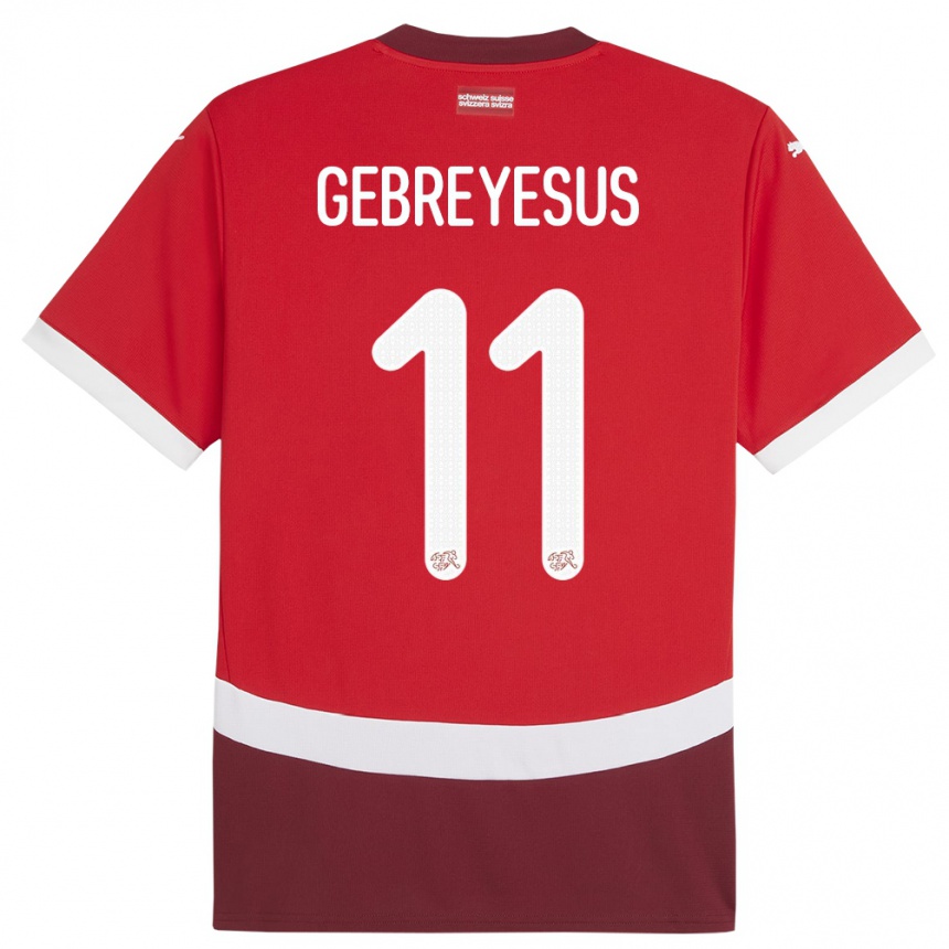 Men Football Switzerland Esey Gebreyesus #11 Red Home Jersey 24-26 T-Shirt