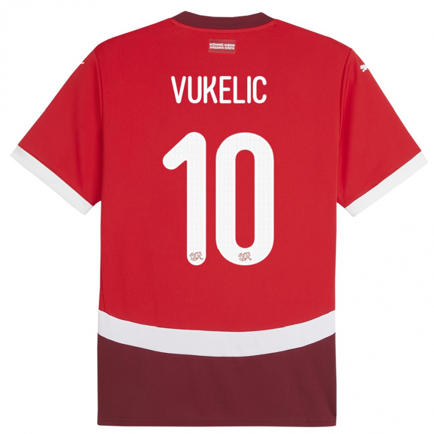 Men Football Switzerland Mile Vukelic #10 Red Home Jersey 24-26 T-Shirt