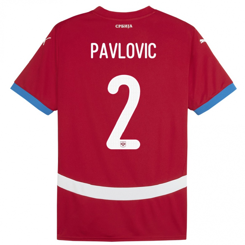 Men Football Serbia Strahinja Pavlovic #2 Red Home Jersey 24-26 T-Shirt