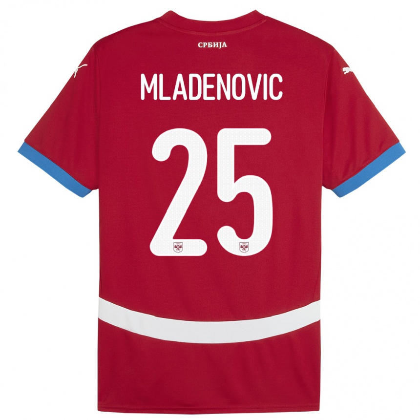 Men Football Serbia Filip Mladenovic #25 Red Home Jersey 24-26 T-Shirt