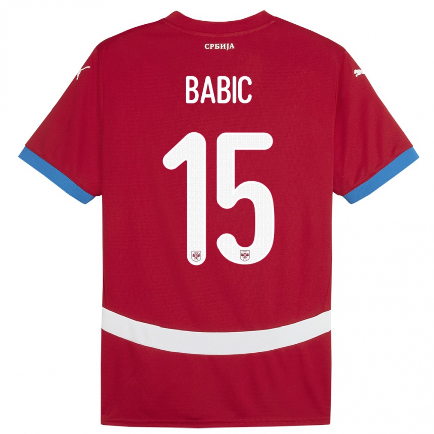 Men Football Serbia Srdjan Babic #15 Red Home Jersey 24-26 T-Shirt