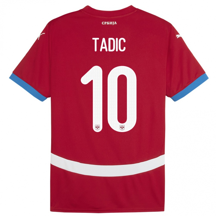 Men Football Serbia Dusan Tadic #10 Red Home Jersey 24-26 T-Shirt