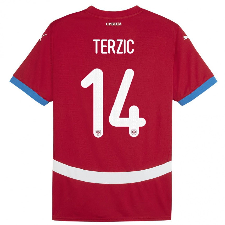 Men Football Serbia Aleksa Terzic #14 Red Home Jersey 24-26 T-Shirt