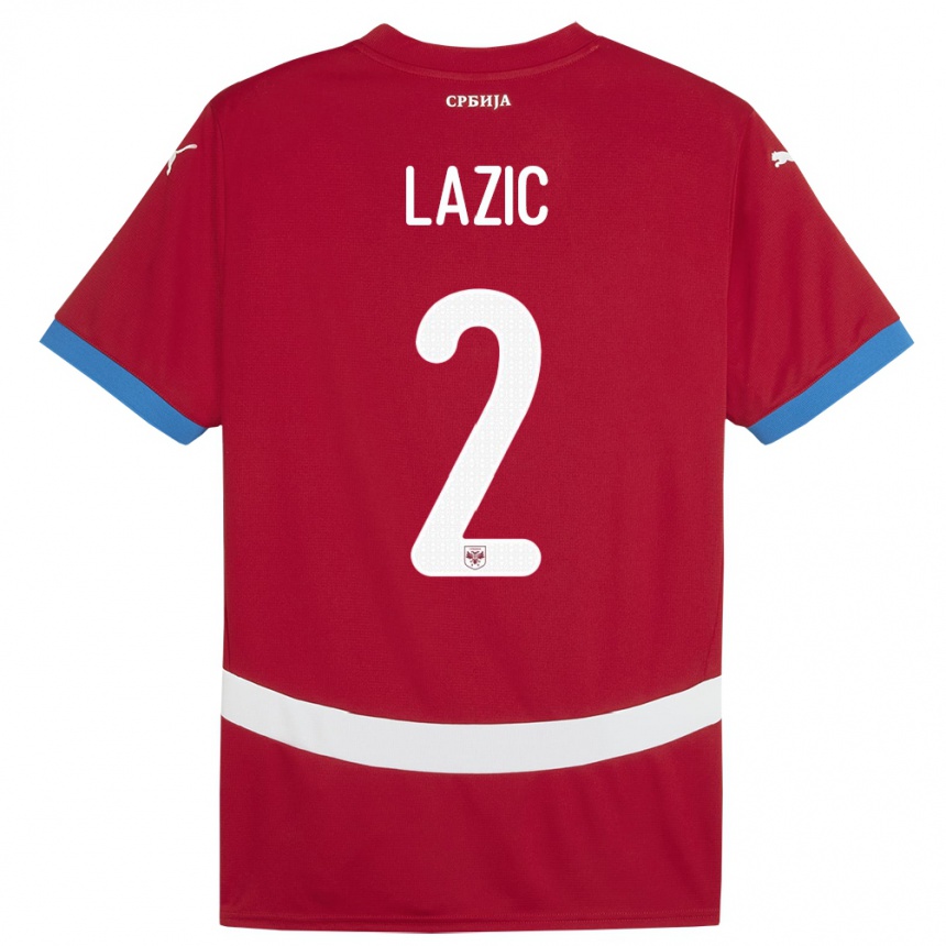 Men Football Serbia Uros Lazic #2 Red Home Jersey 24-26 T-Shirt