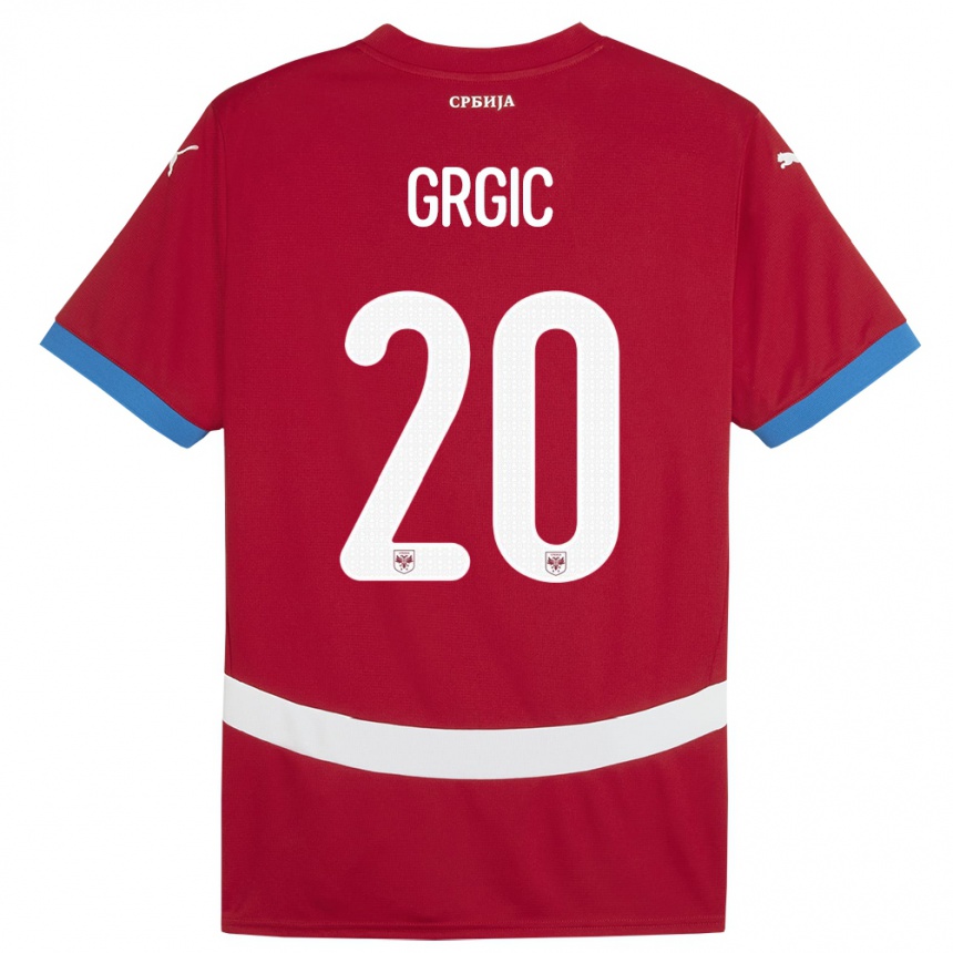 Men Football Serbia Dario Grgic #20 Red Home Jersey 24-26 T-Shirt