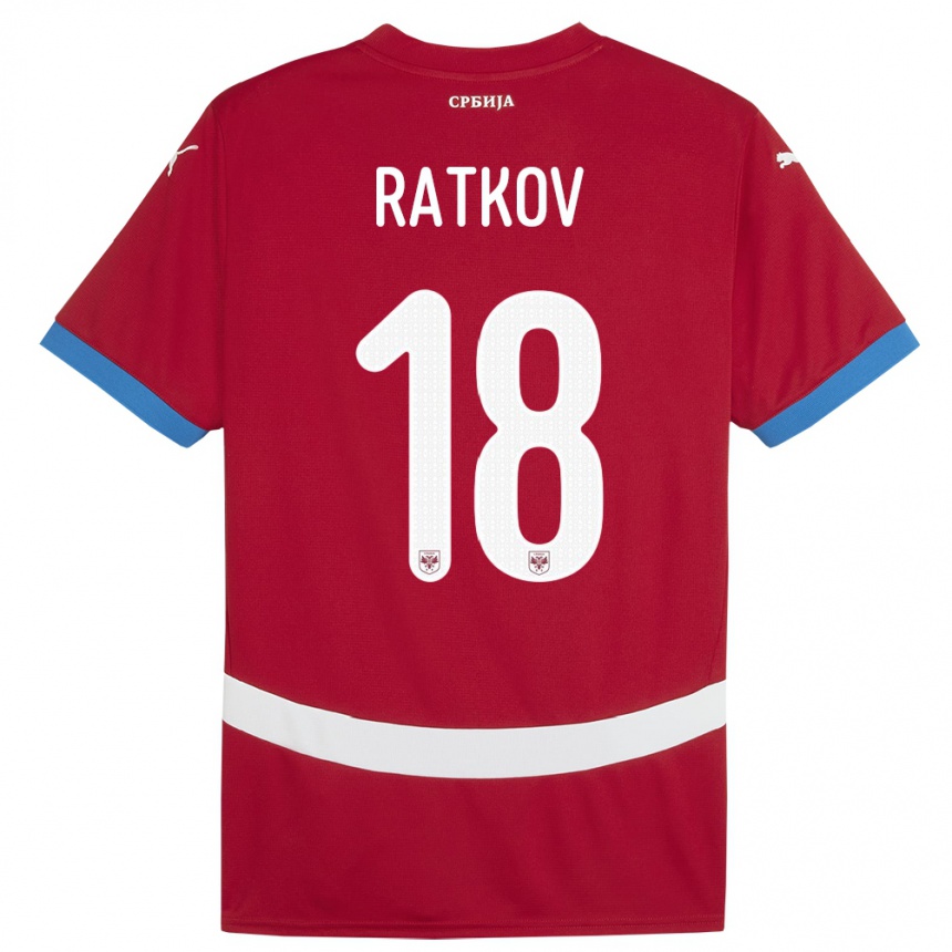 Men Football Serbia Petar Ratkov #18 Red Home Jersey 24-26 T-Shirt