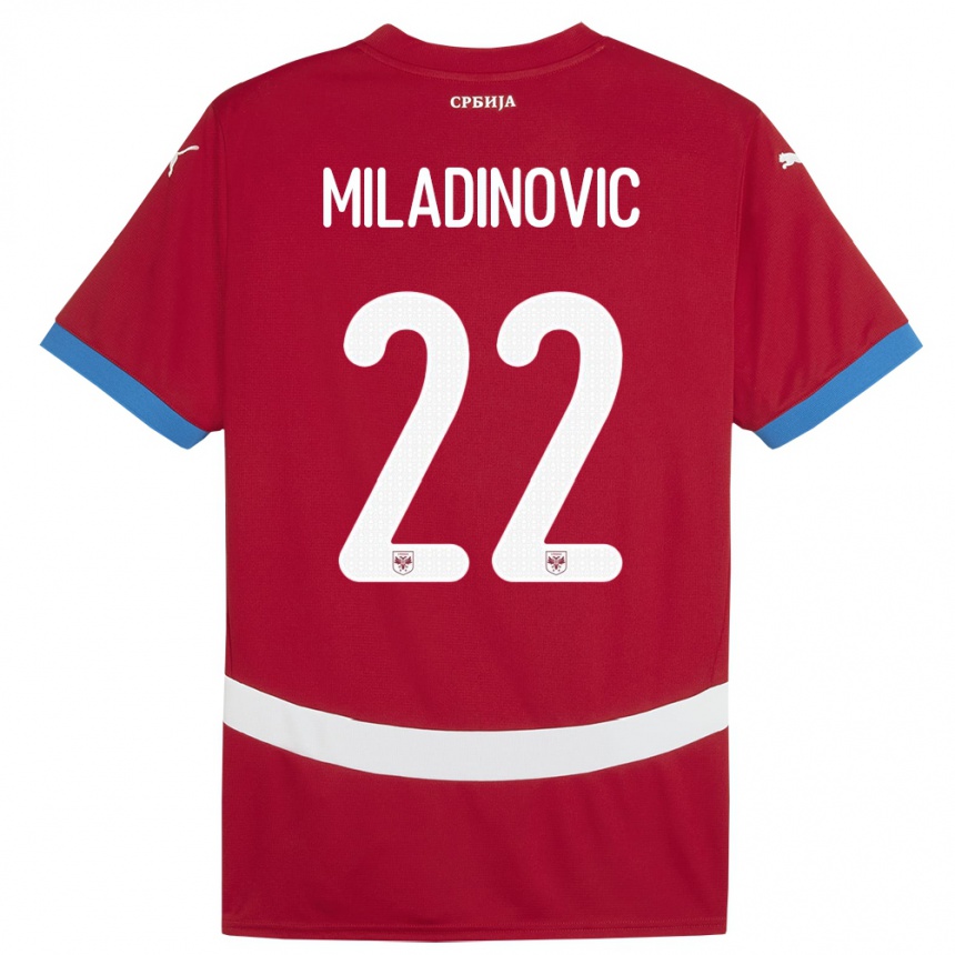 Men Football Serbia Igor Miladinovic #22 Red Home Jersey 24-26 T-Shirt