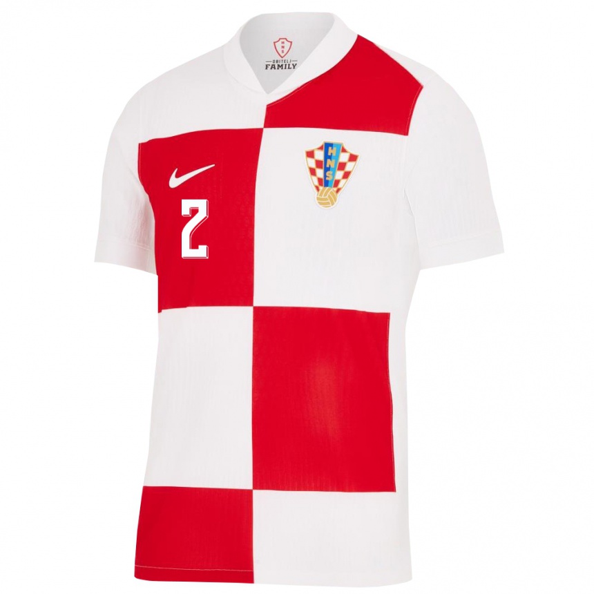 Men Football Croatia Dario Bijelic #2 White Red Home Jersey 24-26 T-Shirt