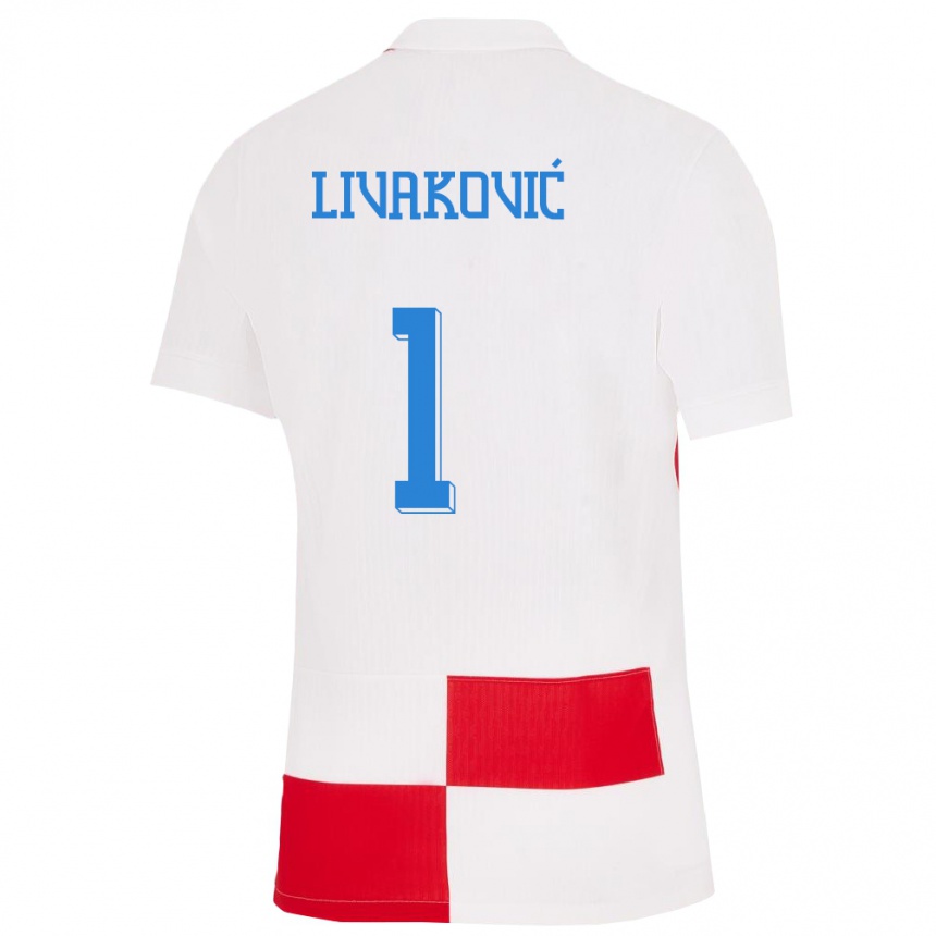 Men Football Croatia Dominik Livakovic #1 White Red Home Jersey 24-26 T-Shirt