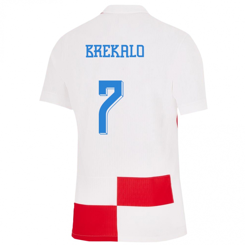 Men Football Croatia Josip Brekalo #7 White Red Home Jersey 24-26 T-Shirt