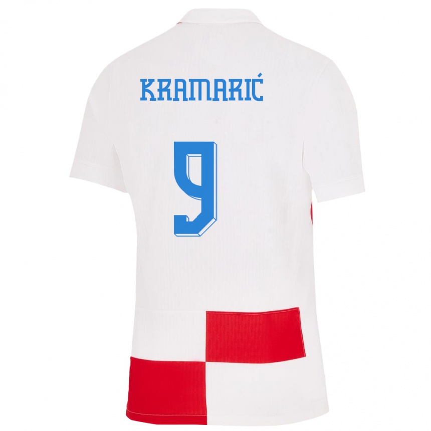 Men Football Croatia Andrej Kramaric #9 White Red Home Jersey 24-26 T-Shirt