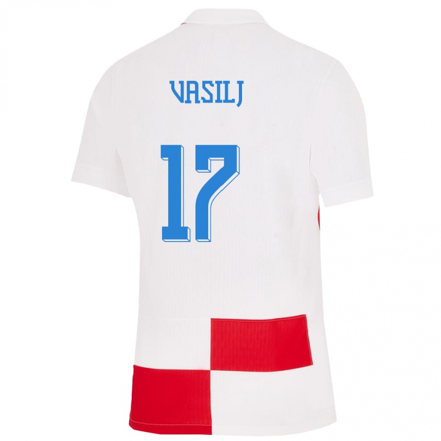 Men Football Croatia Jakov Anton Vasilj #17 White Red Home Jersey 24-26 T-Shirt