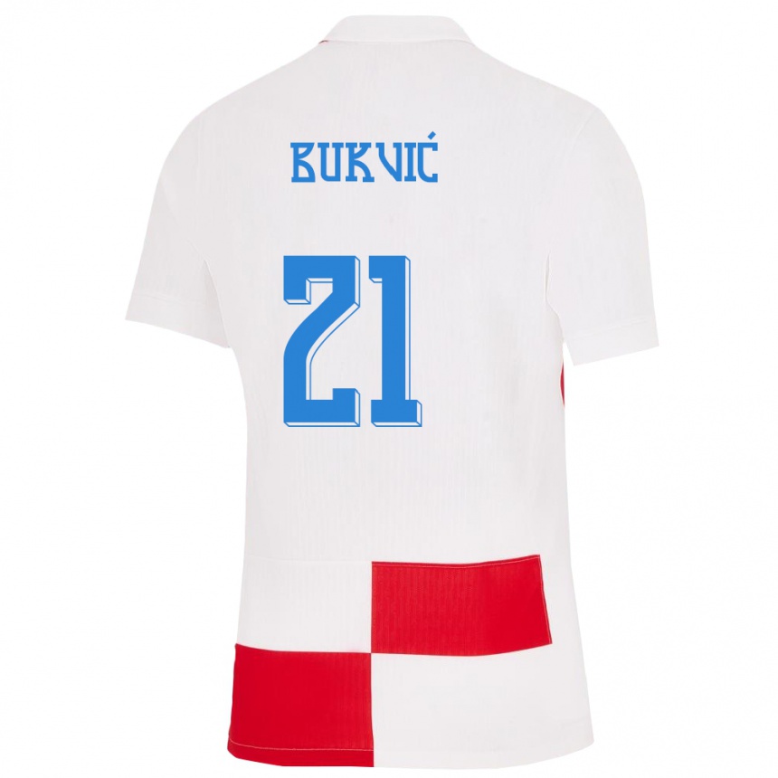 Men Football Croatia Domagoj Bukvic #21 White Red Home Jersey 24-26 T-Shirt