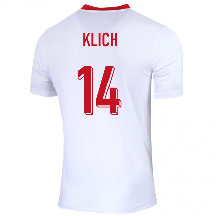 Men Football Poland Mateusz Klich #14 White Home Jersey 24-26 T-Shirt
