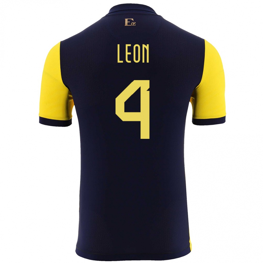 Men Football Ecuador Fernando Leon #4 Yellow Home Jersey 24-26 T-Shirt