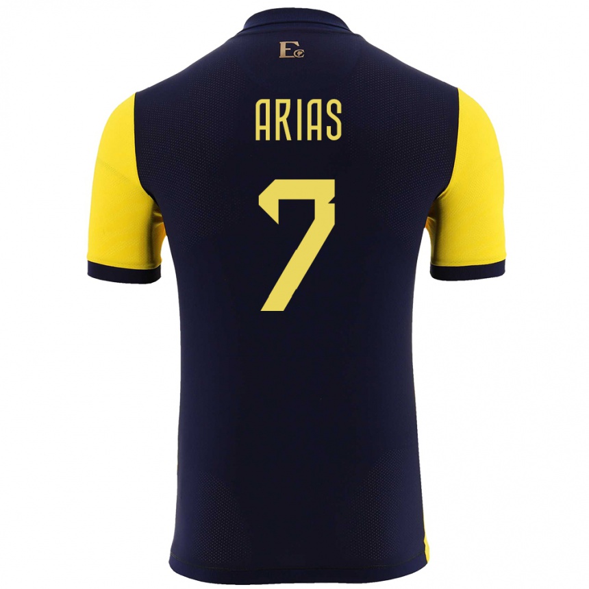 Men Football Ecuador Emily Arias #7 Yellow Home Jersey 24-26 T-Shirt