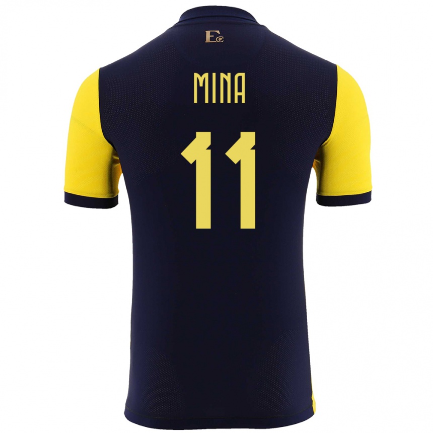 Men Football Ecuador Ariel Mina #11 Yellow Home Jersey 24-26 T-Shirt