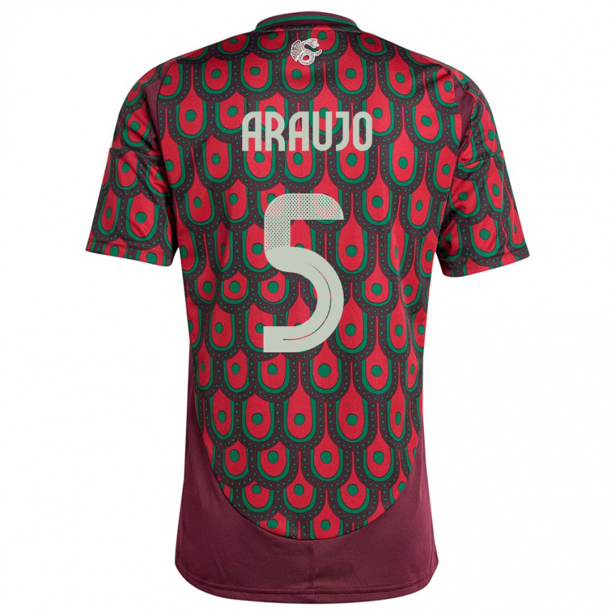 Men Football Mexico Julian Araujo #5 Maroon Home Jersey 24-26 T-Shirt