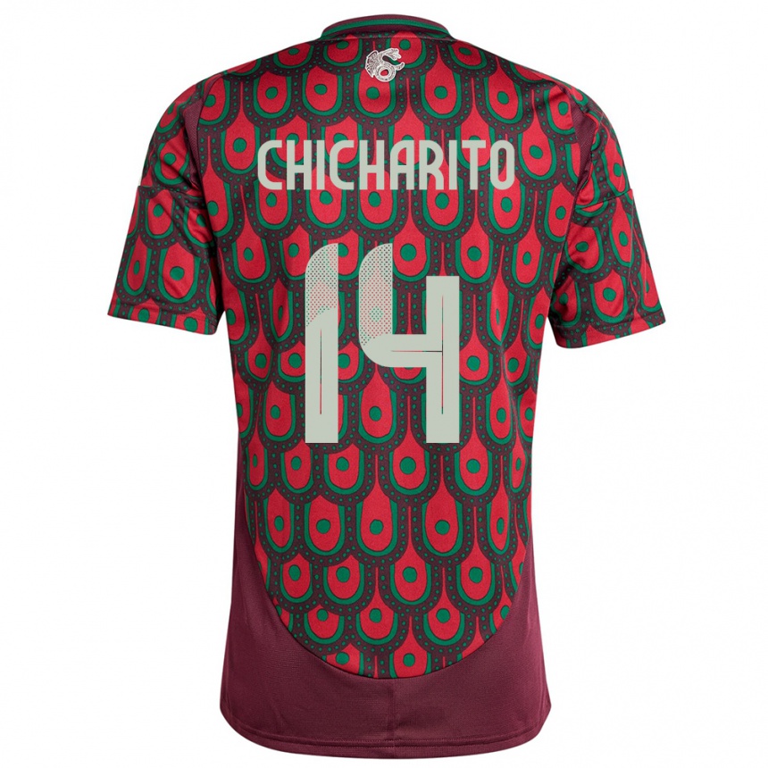 Men Football Mexico Chicharito #14 Maroon Home Jersey 24-26 T-Shirt