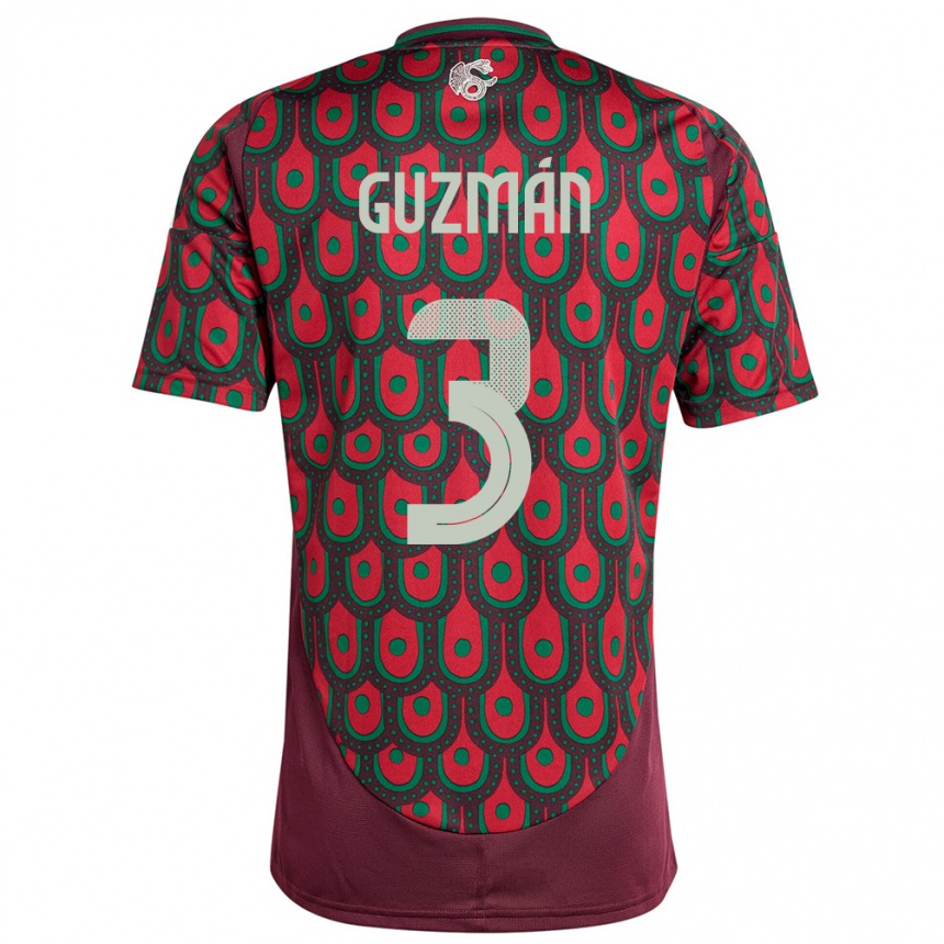 Men Football Mexico Victor Guzman #3 Maroon Home Jersey 24-26 T-Shirt