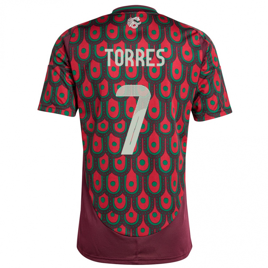 Men Football Mexico Christian Torres #7 Maroon Home Jersey 24-26 T-Shirt