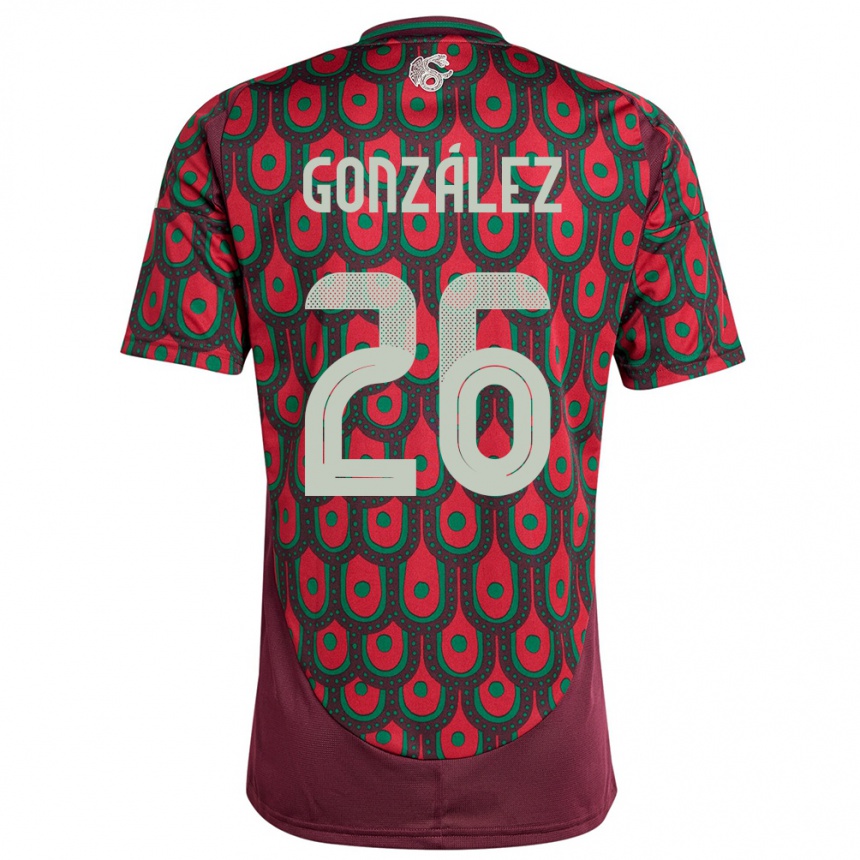 Men Football Mexico Bryan Gonzalez #26 Maroon Home Jersey 24-26 T-Shirt