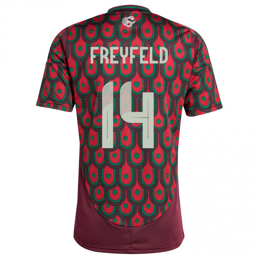 Men Football Mexico Emiliano Freyfeld #14 Maroon Home Jersey 24-26 T-Shirt