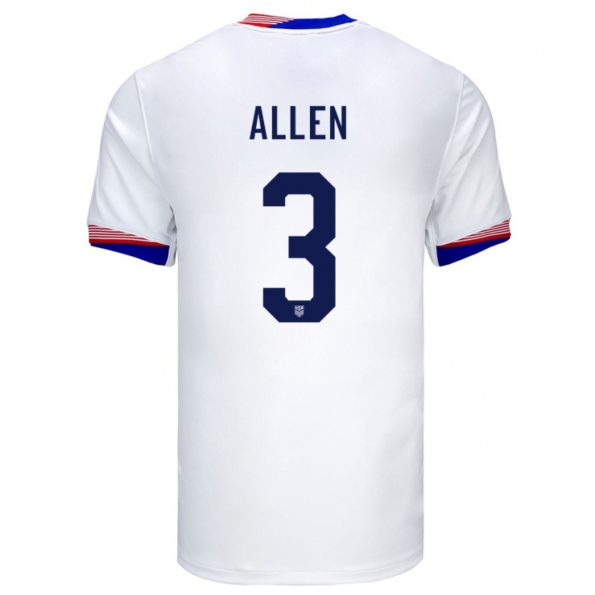 Men Football United States Noah Allen #3 White Home Jersey 24-26 T-Shirt