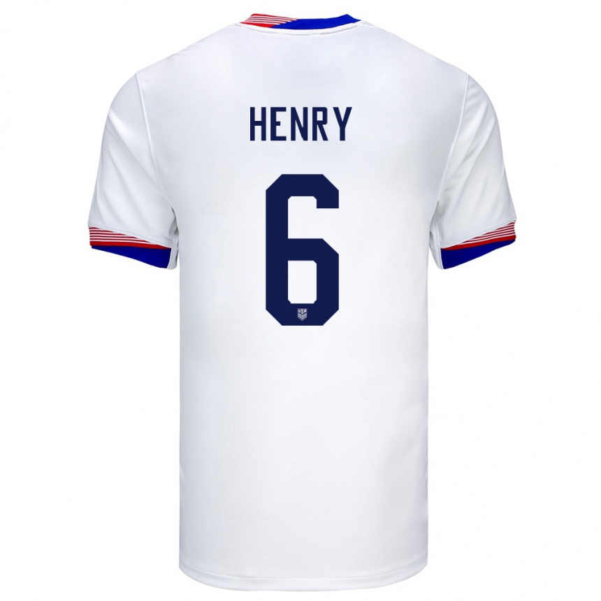 Men Football United States Kobi Henry #6 White Home Jersey 24-26 T-Shirt