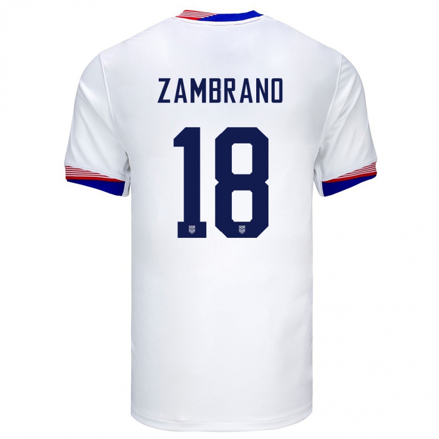 Men Football United States Marcos Zambrano #18 White Home Jersey 24-26 T-Shirt