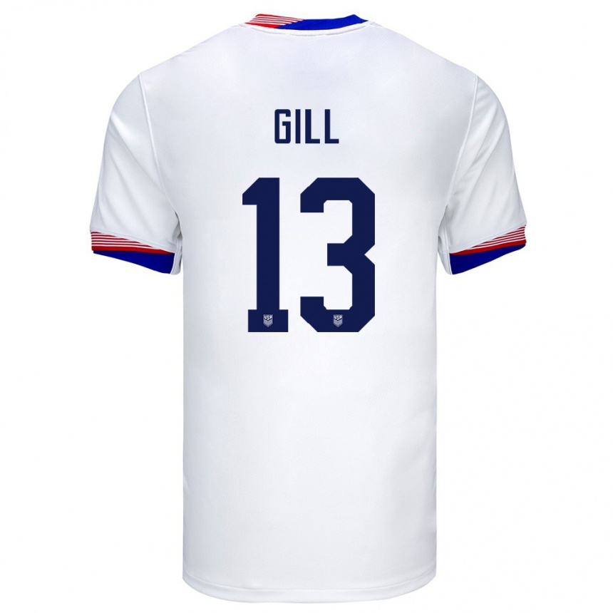 Men Football United States Adrian Gill #13 White Home Jersey 24-26 T-Shirt