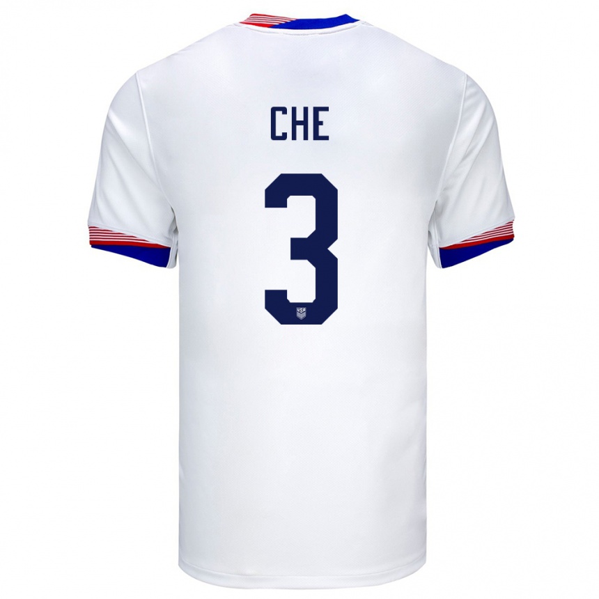 Men Football United States Justin Che #3 White Home Jersey 24-26 T-Shirt