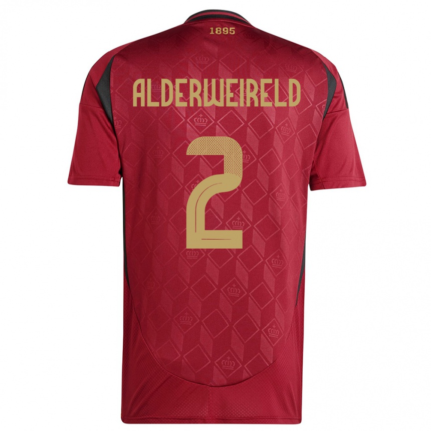 Men Football Belgium Toby Alderweireld #2 Burgundy Home Jersey 24-26 T-Shirt