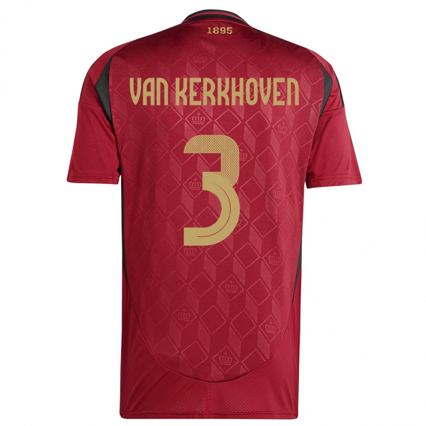 Men Football Belgium Ella Van Kerkhoven #3 Burgundy Home Jersey 24-26 T-Shirt