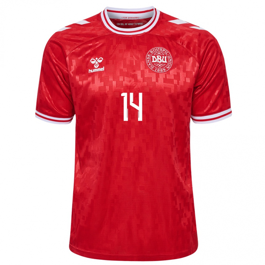 Men Football Denmark Matilde Lundorf #14 Red Home Jersey 24-26 T-Shirt