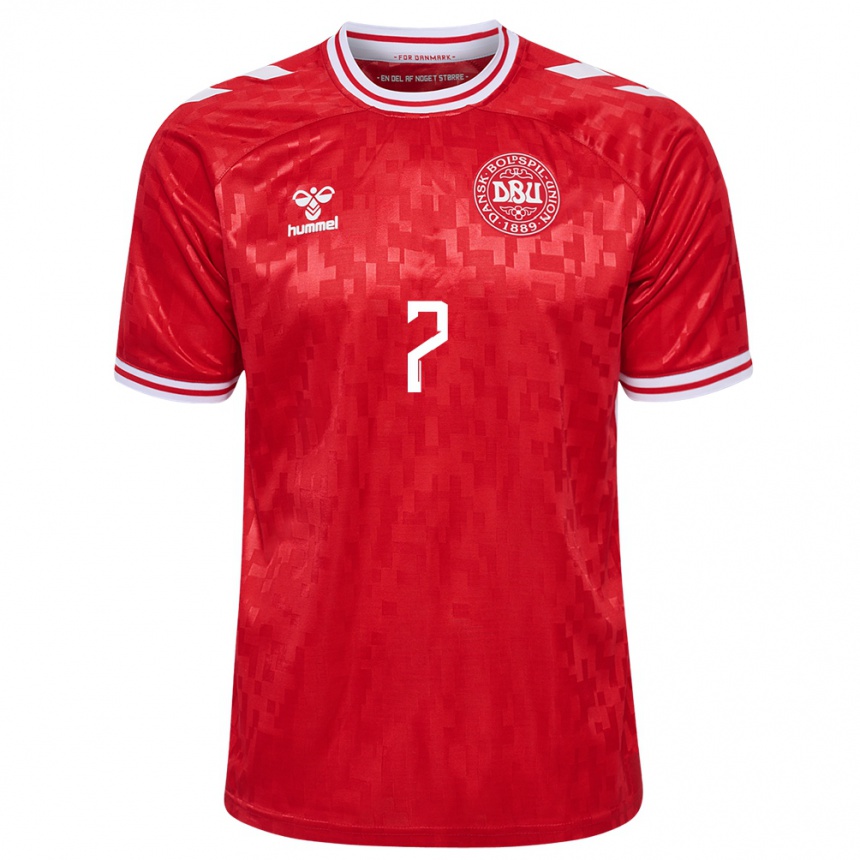 Men Football Denmark Lauge Sandgrav #7 Red Home Jersey 24-26 T-Shirt