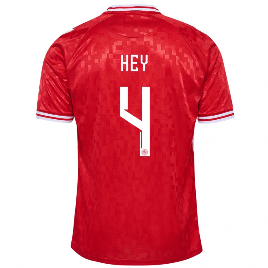 Men Football Denmark Lucas Hey #4 Red Home Jersey 24-26 T-Shirt