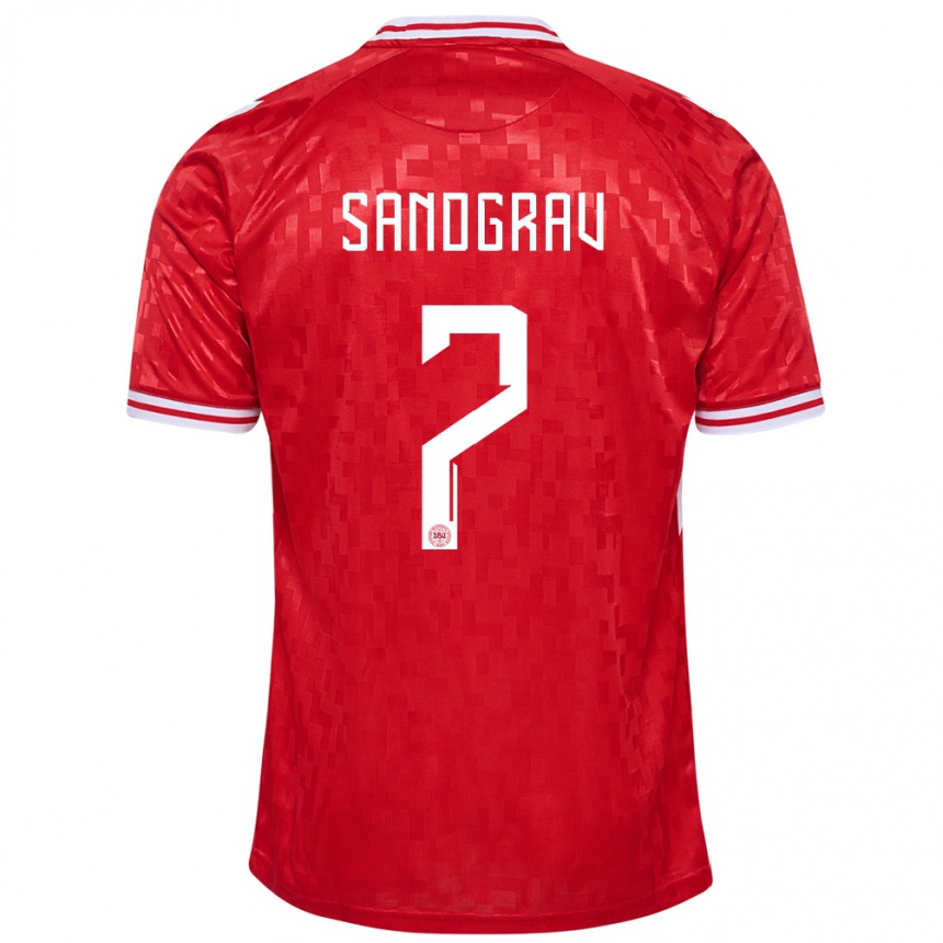 Men Football Denmark Lauge Sandgrav #7 Red Home Jersey 24-26 T-Shirt