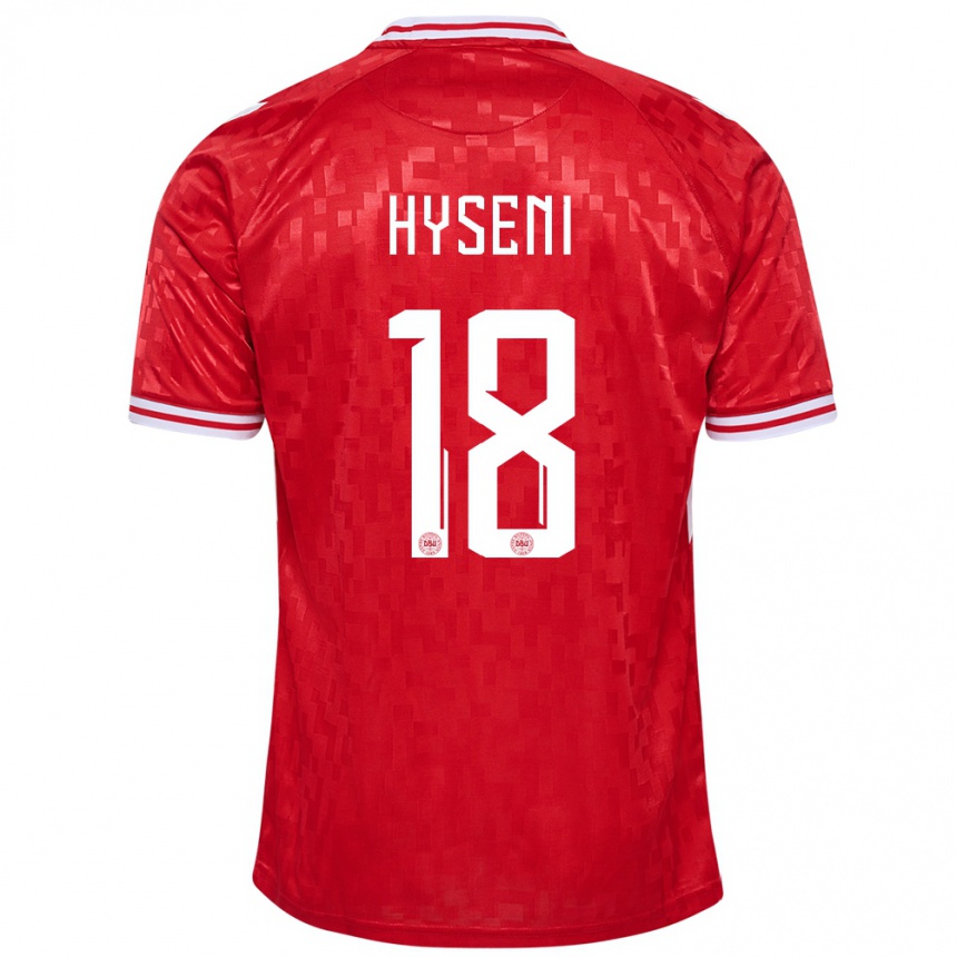 Men Football Denmark Olti Hyseni #18 Red Home Jersey 24-26 T-Shirt