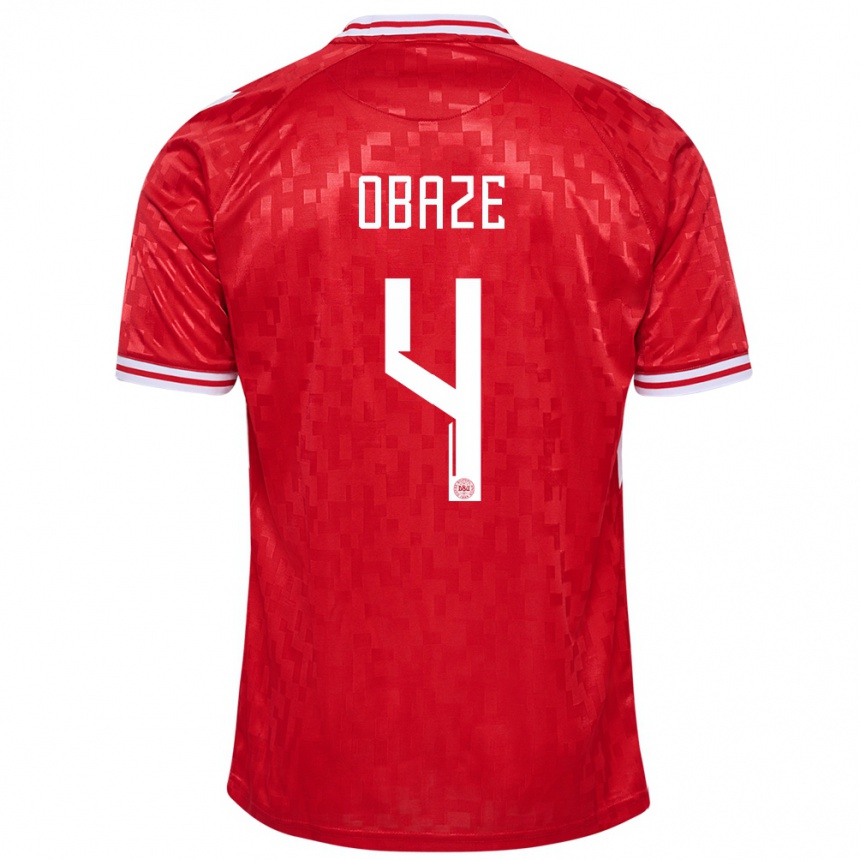 Men Football Denmark Isabella Obaze #4 Red Home Jersey 24-26 T-Shirt