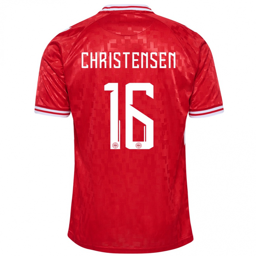 Men Football Denmark Oliver Christensen #16 Red Home Jersey 24-26 T-Shirt