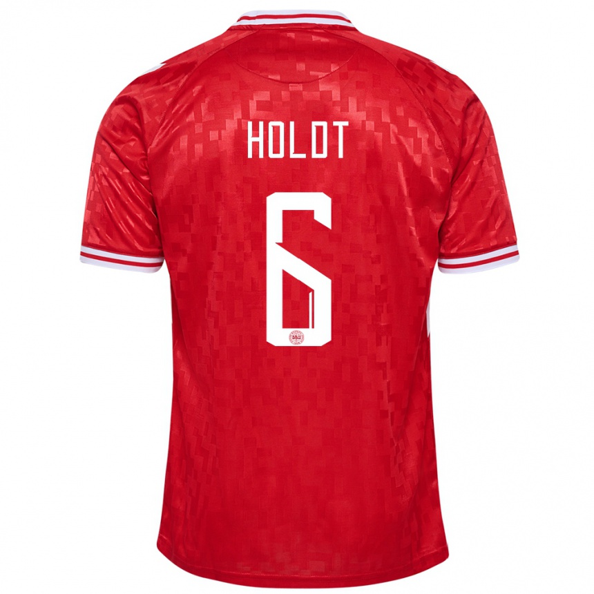 Men Football Denmark Olivia Holdt #6 Red Home Jersey 24-26 T-Shirt