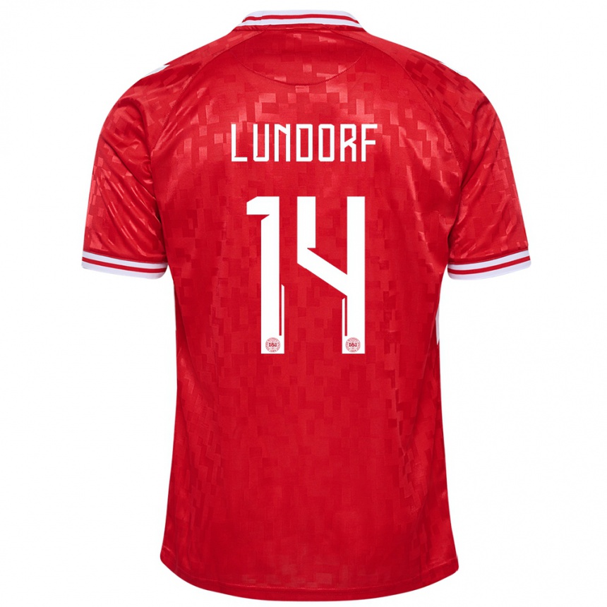 Men Football Denmark Matilde Lundorf #14 Red Home Jersey 24-26 T-Shirt