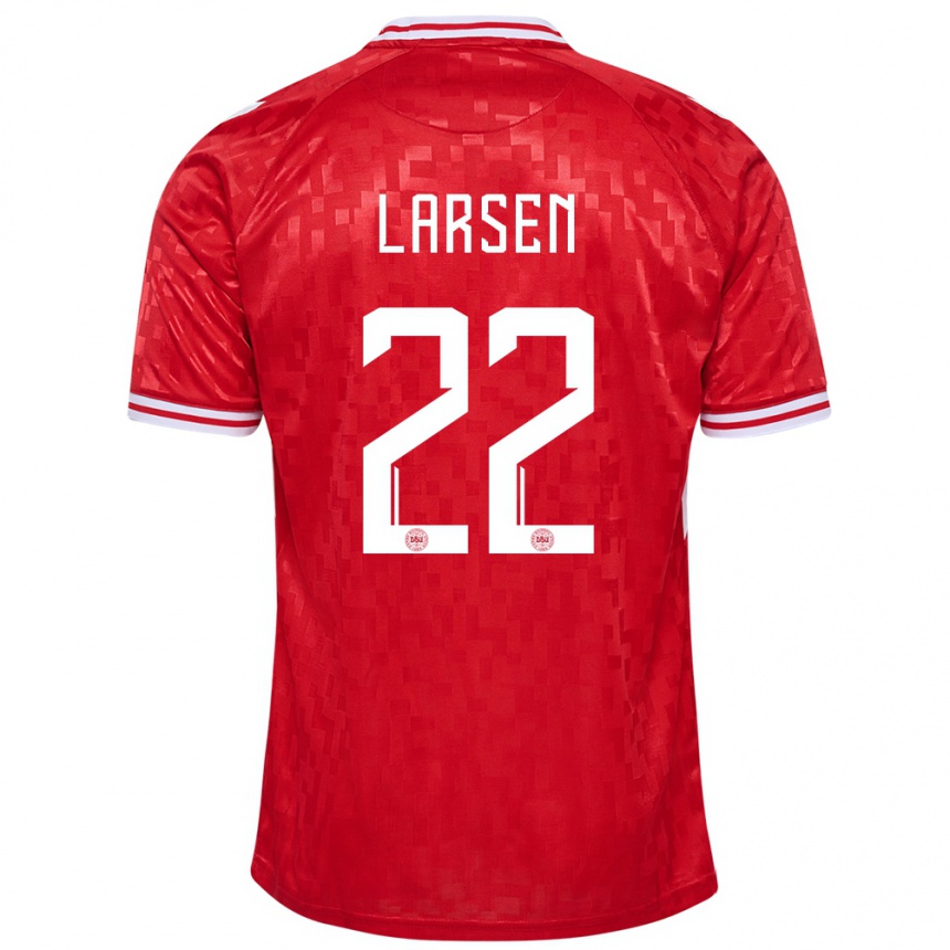 Men Football Denmark Kathrine Larsen #22 Red Home Jersey 24-26 T-Shirt