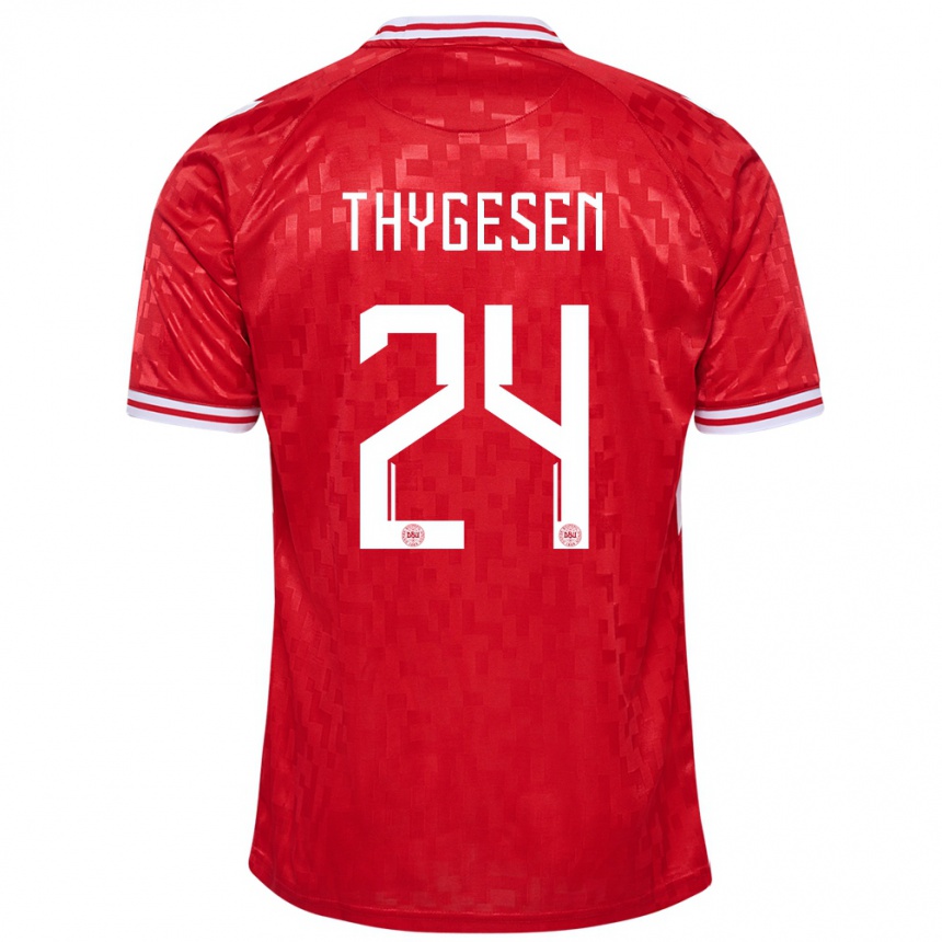 Men Football Denmark Sarah Thygesen #24 Red Home Jersey 24-26 T-Shirt