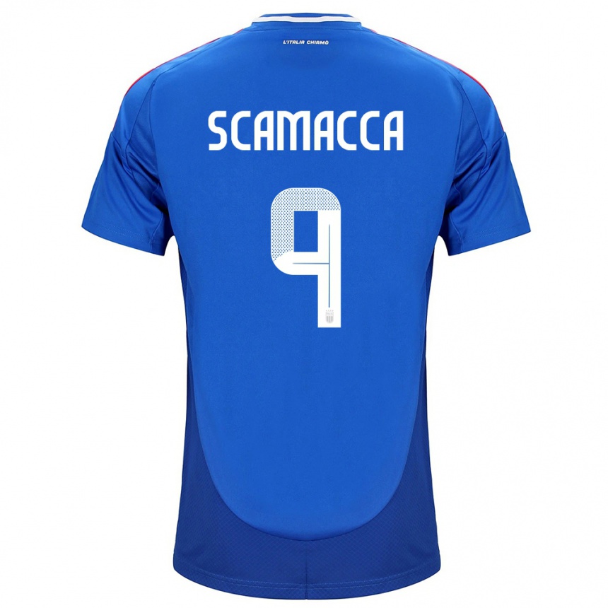 Men Football Italy Gianluca Scamacca #9 Blue Home Jersey 24-26 T-Shirt