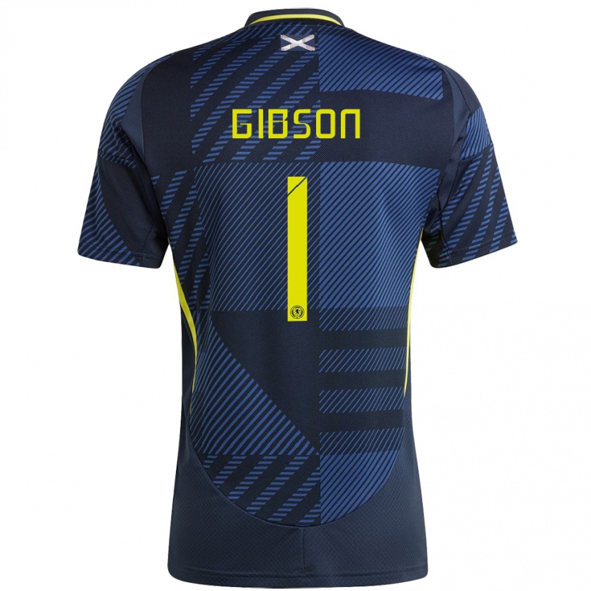 Men Football Scotland Lee Gibson #1 Dark Blue Home Jersey 24-26 T-Shirt