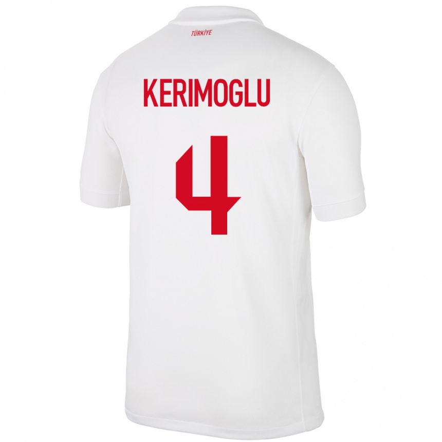 Men Football Turkey Zeynap Kerimoğlu #4 White Home Jersey 24-26 T-Shirt